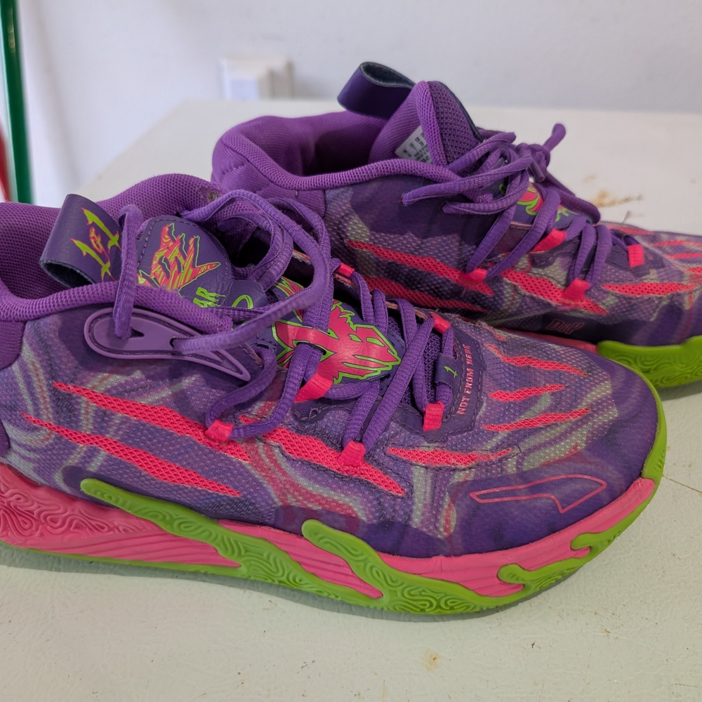 Puma Kids Purple and Pink Sneakers with Lime Green Sole